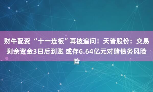 财牛配资 “十一连板”再被追问！天普股份：交易剩余资金3日后到账 或存6.64亿元对赌债务风险
